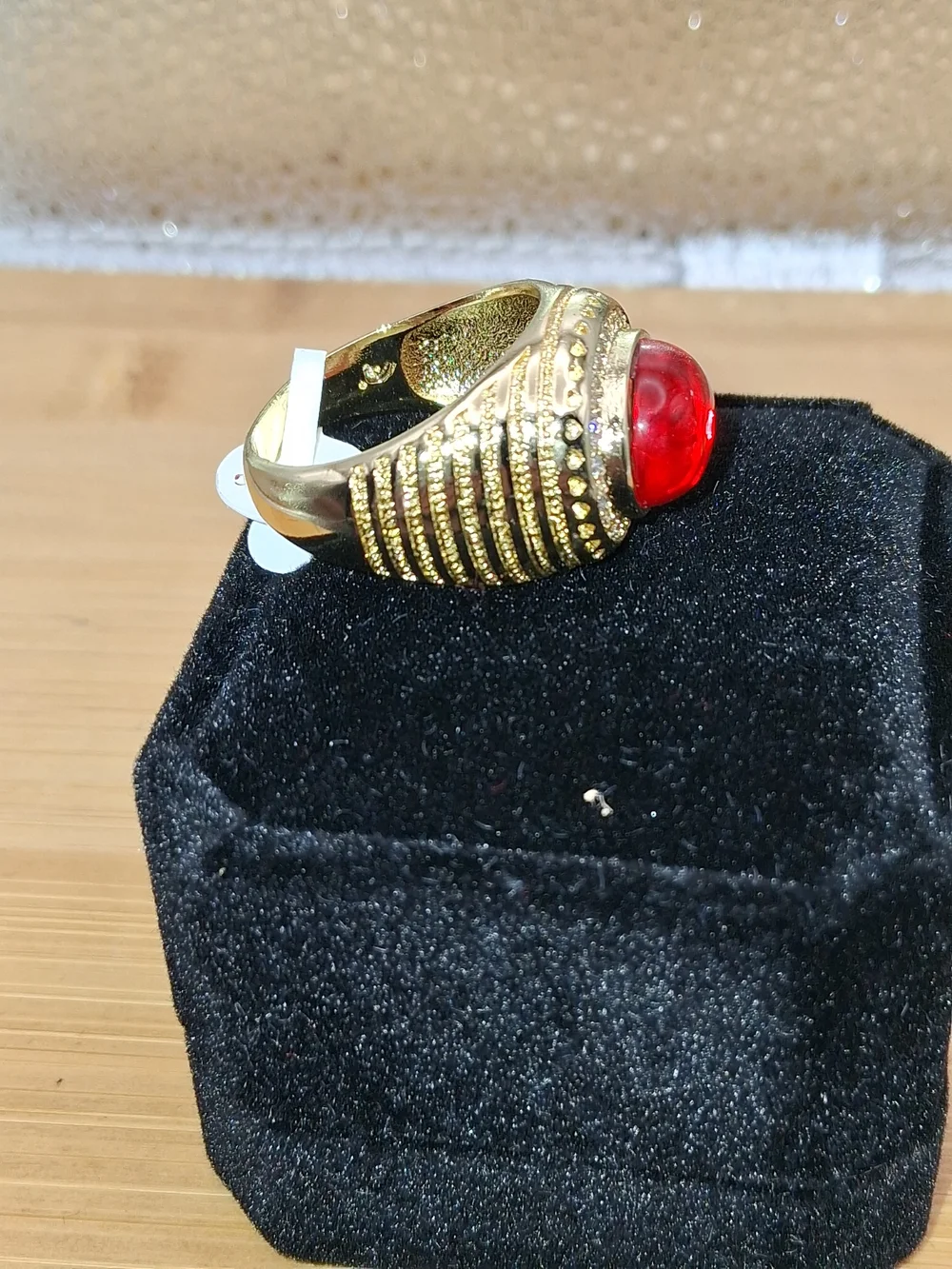 Gold-Tone Red Cabochon Cocktail Ring